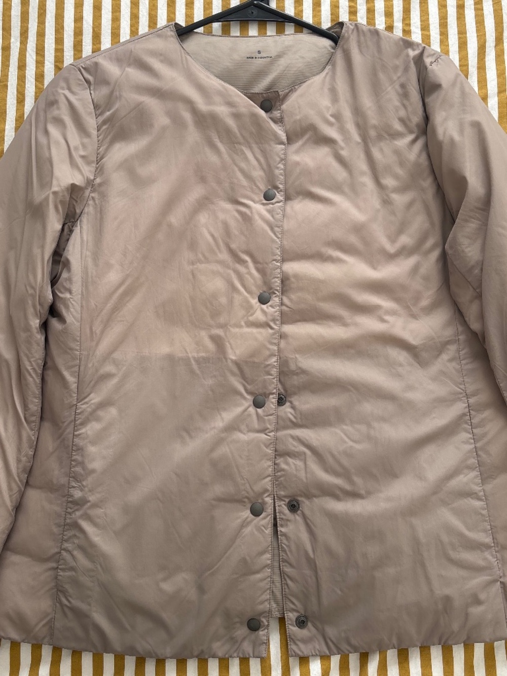 Tan MUJI Women's Lightweight Down Collarless Jacket